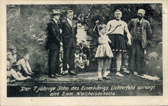 Postcard The 7 year old son of the Iron King Lichterfeld blows up a 3mm soft iron chain