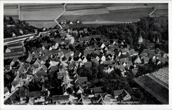 Postcard Hemmingen in Lower Saxony, aerial photograph, many houses, rural surroundings, black and white