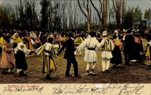 Postcard Romanian Folk Costumes, Folk Dance