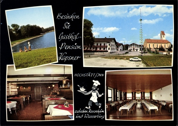 Postcard Hochstätt am Inn Schechen Upper Bavaria, Gasthof-Pension Kapsner, dining room