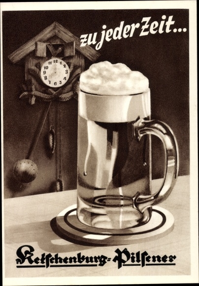 Artist Postcard At any time Ketschenburg Pilsener, beer mug, advertising, cuckoo clock