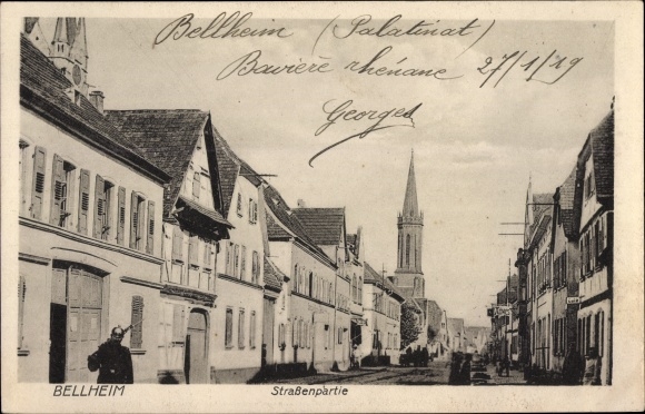 PC Bellheim in der Pfalz, street section, church