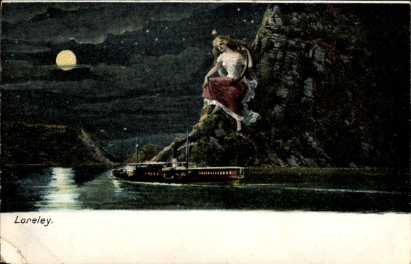 Moonlight Chromo-Litho St. Goarshausen am Rhein, Loreley