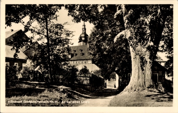 Postcard Großbreitenbach in Thuringia, At the old linden tree
