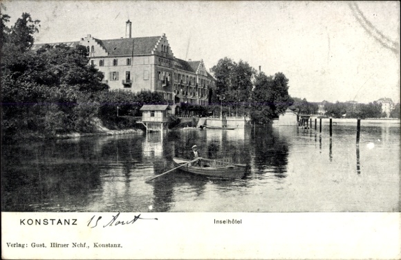 Ak Konstanz am Bodensee,  Inselhotel, Boot auf dem Wasser