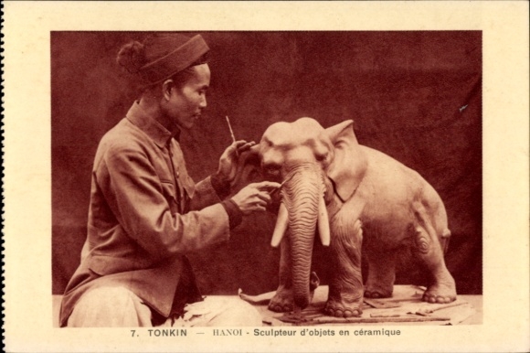 Postcard Hanoi Tonkin Vietnam, Sculpteur d'objets en ceramique