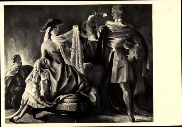 Artist PC Engelhard, Jul., homage, lady, man with rose, armchair, HDK 522