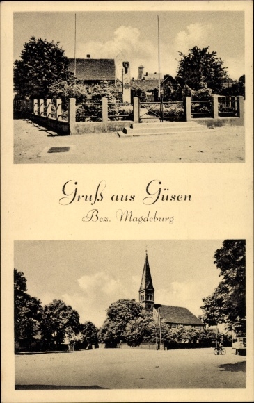Postcard Güsen Elbe Parey Saxony Anhalt, church, memorial