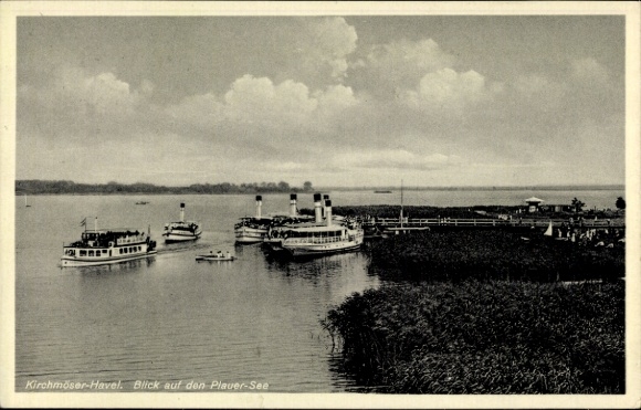Postcard Kirchmöser Brandenburg an der Havel, salon steamer, Plauer See, landing stage