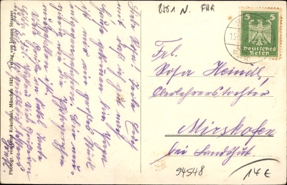 Postcard Innernzell in Lower Bavaria, panorama, new school building, war memorial, department store Strasser