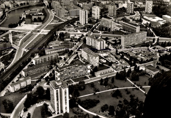 Postcard Berlin Tiergarten, aerial photograph, Hansaviertel
