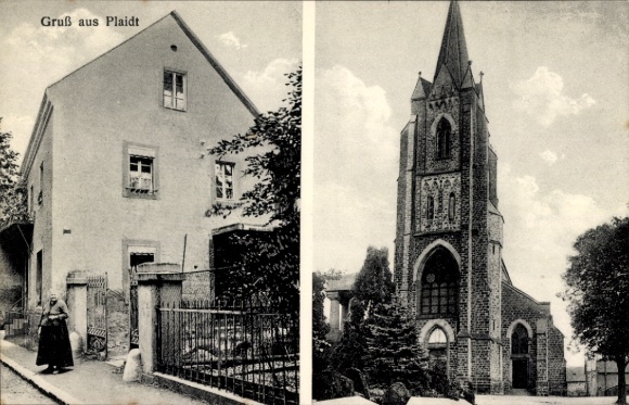 KP Plaidt w Eifel, kościół, dom, stara kobieta