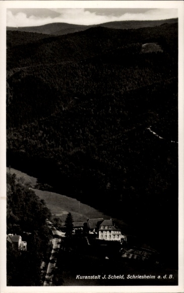 KP Schriesheim an der Bergstraße, sanatorium J. Scheld, zdjęcie lotnicze