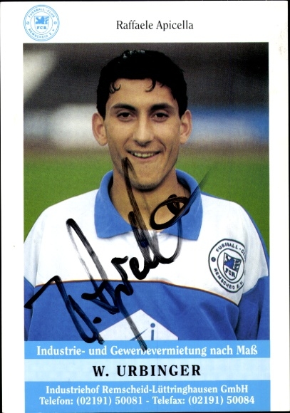 Autograph card footballer Raffaele Apicella, FC Remscheid, autograph