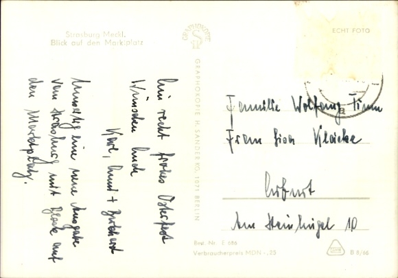 Postcard Strasburg in der Uckermark, market square