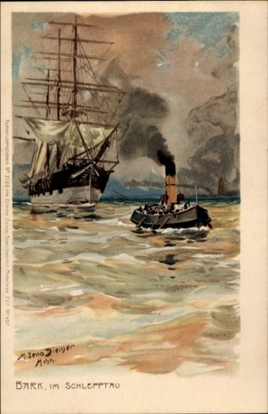 Artist Chromo-Litho Diemer, Zeno, Bark brought upstream by tugboat