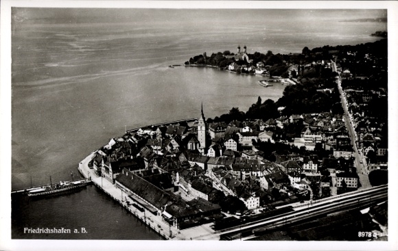 Picture of Friedrichshafen on Lake Constance, airship Graf Zeppelin, aerial photograph
