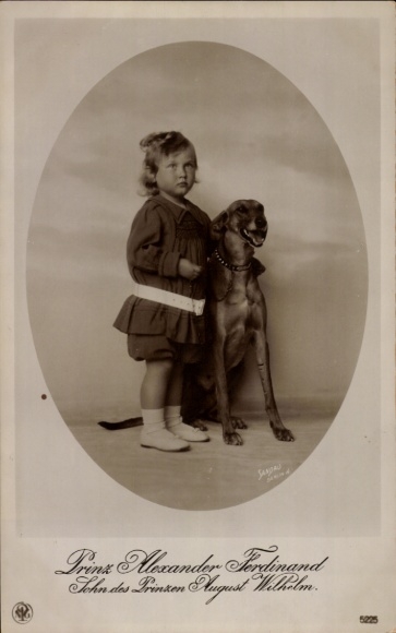 Ak Prins Alexander Ferdinand van Pruisen, portret met hond