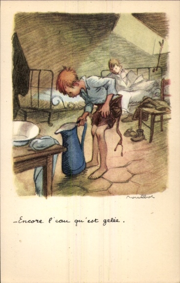 Artist PC Poulbot, Francisque, boys, frozen water in a jug, Ligue Nationale against le Taudis
