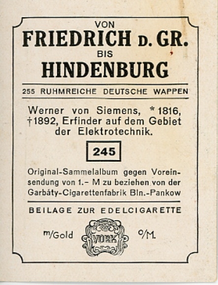 Collection picture Glorious German Coats of Arms No. 245, Werner von Siemens, inventor, electrical engineer