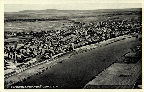 Postcard Flörsheim am Main, aerial photograph