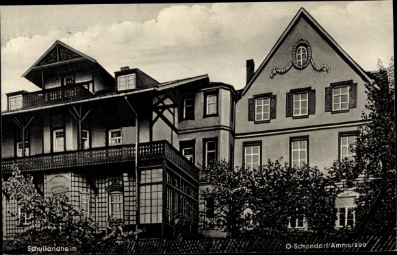 Ansichtkaart Schondorf am Ammersee Oberbayern, landhuis van de school