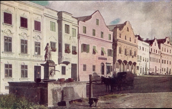 PC Neufelden in the Mühlviertel Upper Austria, street section, fountain