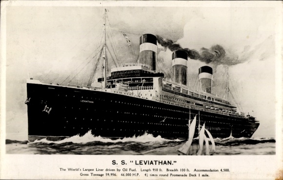 Kunstenaar Ak Stoomboot SS Leviathan, United States Lines USL, stoomschip