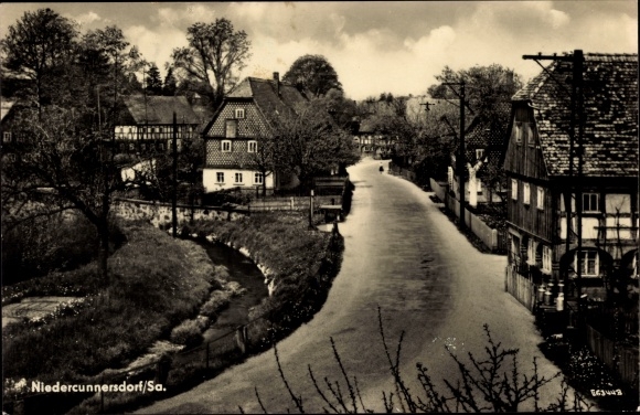 Ansichtkaart Niedercunnersdorf Kottmar in Saksen, straatdeel