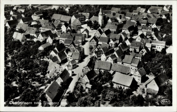Postcard Oberjettingen Jettingen, aerial photograph of the town, church