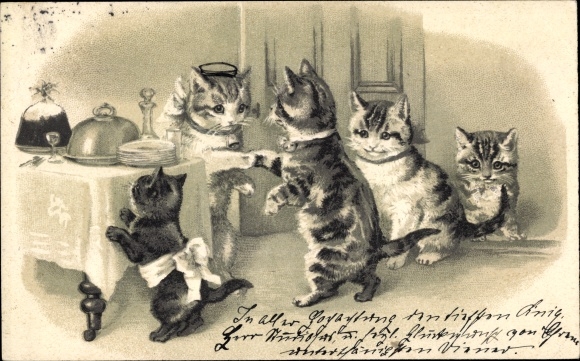 Emboss Chromo-Litho Cats at the table
