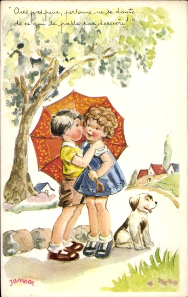 Künstler Ak Janser, Kinder, Umarmung