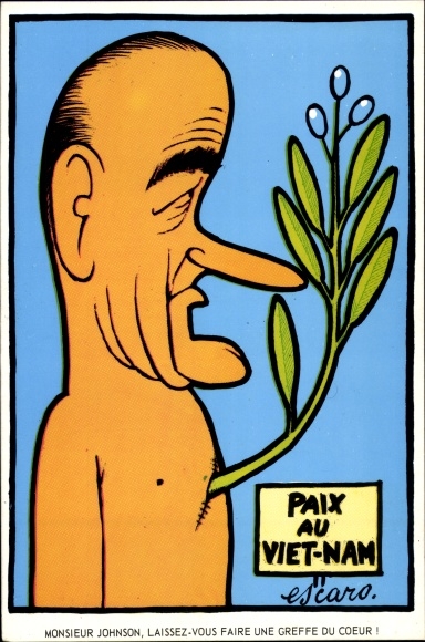 Artist PC Escaro, Lyndon B. Johnson, caricature, Vietnam War, anti-war propaganda