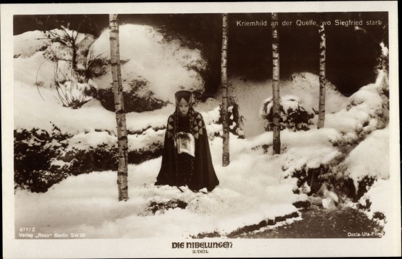 Postcard Die Nibelungen, film scene, Kriemhild at the source where Siegfried died, Ross 677/2