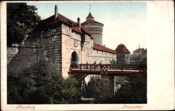 Ak Nürnberg, Bayerische Jubiläums Landesausstellung 1906,  Frauenthor,  Stadtmauer, Brücke, keine