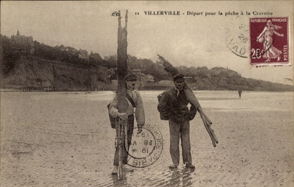 Postcard Villerville Calvados, Pecheur, Depart a la peche