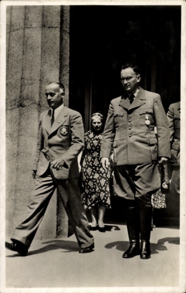 Postcard Gauleiter Konrad Henlein, Reich Sports Leader of Tschammer Osten, Breslau Sports Festival 1938
