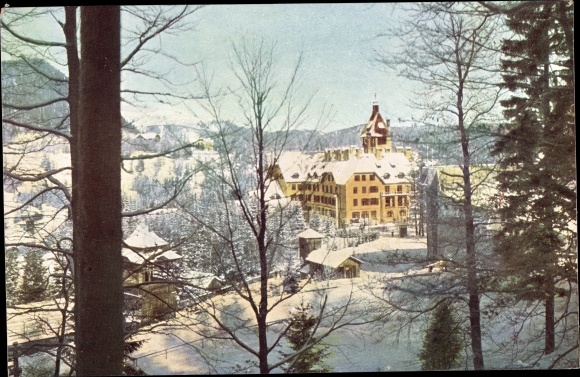 Postcard Semmering in Lower Austria, Hotel Erzherzog Johann in winter