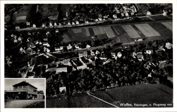 Postcard Wutha Farnroda in Thuringia, aerial photograph, Bamberger Hof