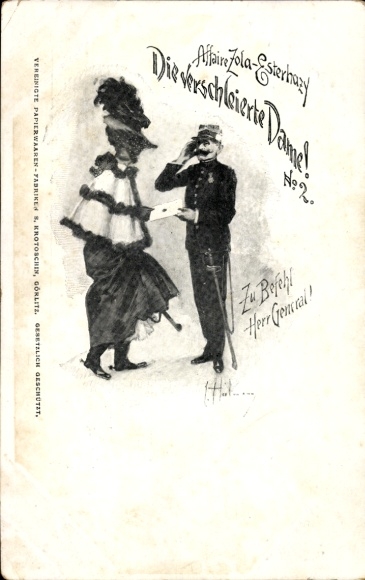 Artist Postcard Affaire Zola Esterhazy, veiled lady, Dreyfus Affair