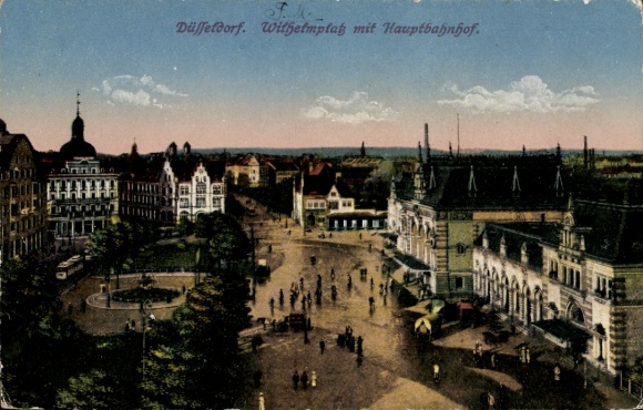 Ak Düsseldorf am Rhein, Wilhelmplatz mit Hauptbahnhof, Panorama