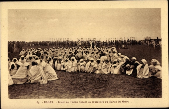 Postcard Rabat Marokko, Chiefs of Tribes coming to submit to the Sultan of Morocco