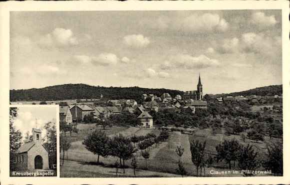 Postcard Clausen in der Pfalz, general view, Kreuzberg Chapel