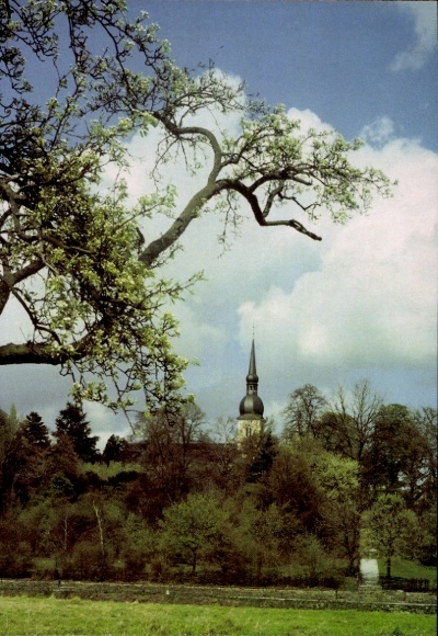 Ak Kettwig Essen im Ruhrgebiet, Ruhrtal und Schinkelkirche Sankt Peter