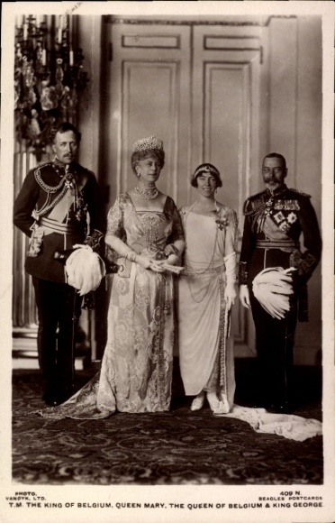Postcard King Albert I of Belgium, Queen Elisabeth, Queen Mary, King George