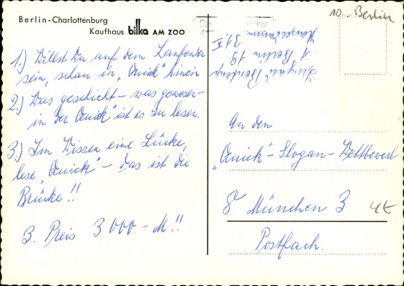 Postcard Berlin Charlottenburg, bilka department store at the Zoo