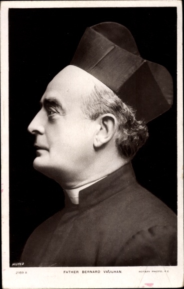 Postcard Father Bernard Vaughan, Catholic Priest, side profile, biretta