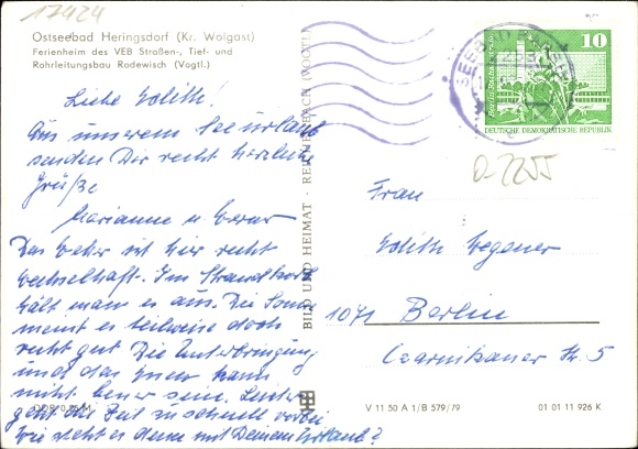 Postcard Ostseebad Heringsdorf, holiday home VEB roads, civil engineering and pipeline construction Rodewisch, volleyball court