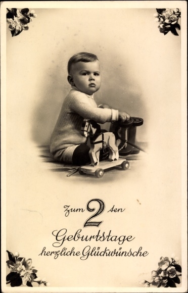 Postcard Happy Birthday, 2nd Birthday, Boy with Toys