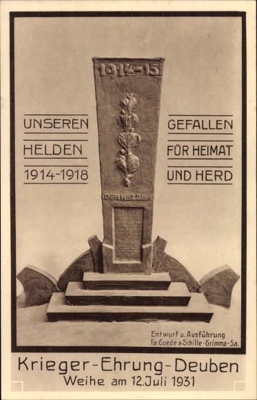 PC Deuben Bennewitz Saxony, war memorial, dedication 1931